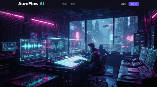 Futuristic cyberpunk production studio